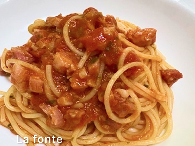 プリモピアット　スパゲッティーカルティエーラ　パンチェッタ添え